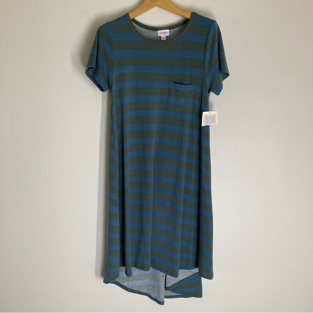 LuLaRoe Dress in Teal and Olive Stripes NEW size XS